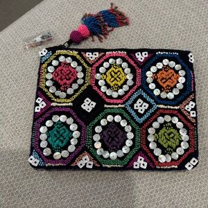 Anthropologie Beaded Multicolor Clutch with Tassel -New